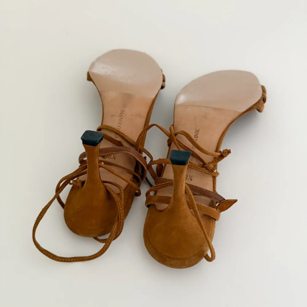 Manolo Blahnik Brown Suede Vine Ankle Wrap Sandal Heels (US 8.5