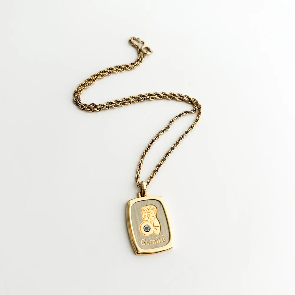 Pierre Cardin Gemini Zodiac Pendant Necklace with Genuine Diamond Chip — 