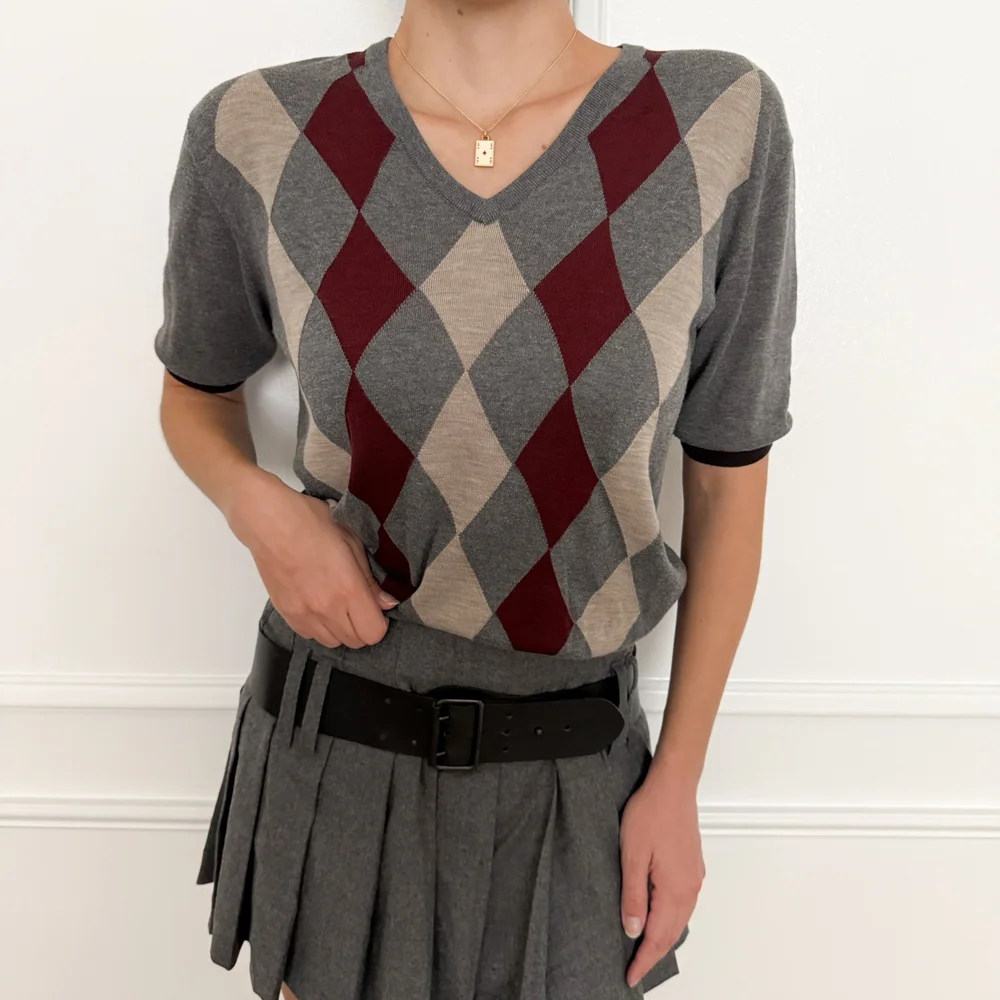 Prada F/W 2003 Vintage Argyle Short-Sleeve Sweater (Large