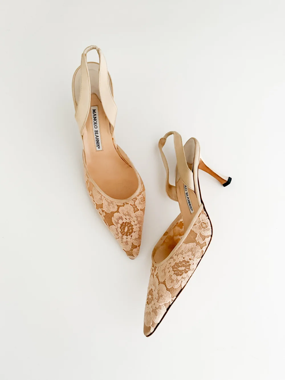 Manolo Blahnik Vintage Cream Lace Slingback Mule Heels (US 9