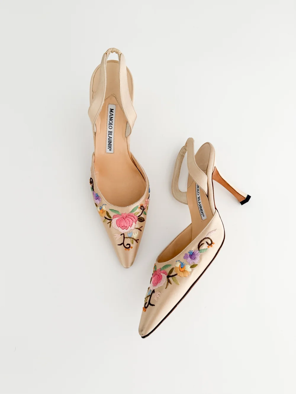 Manolo Blahnik Floral Embroidered Slingback Mule Heels (IT