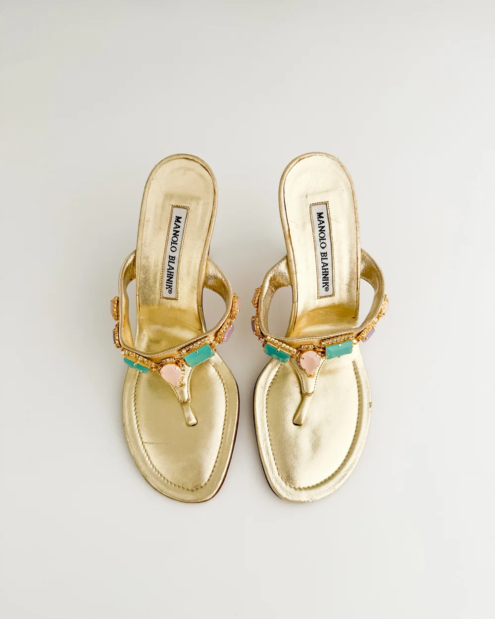 MANOLO BLAHNIK ゴールドビジューサンダル　サイズ37 Manolo Blahnik Vintage Golden Jewel Thong Sandal Heels (IT
