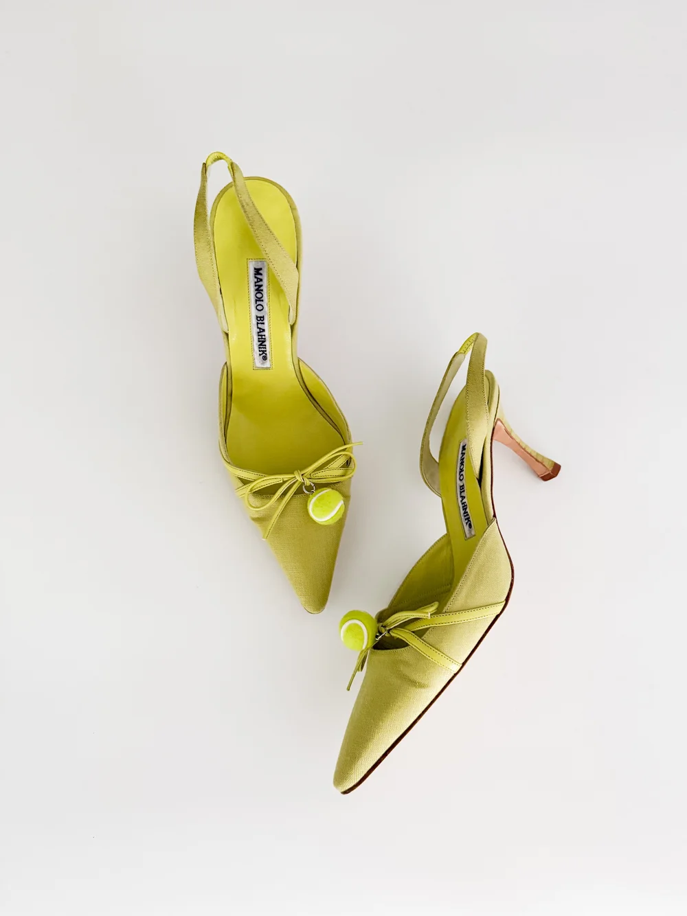 Manolo Blahnik Tennis Ball Reworked Bow Slingback Heels (IT 36.5