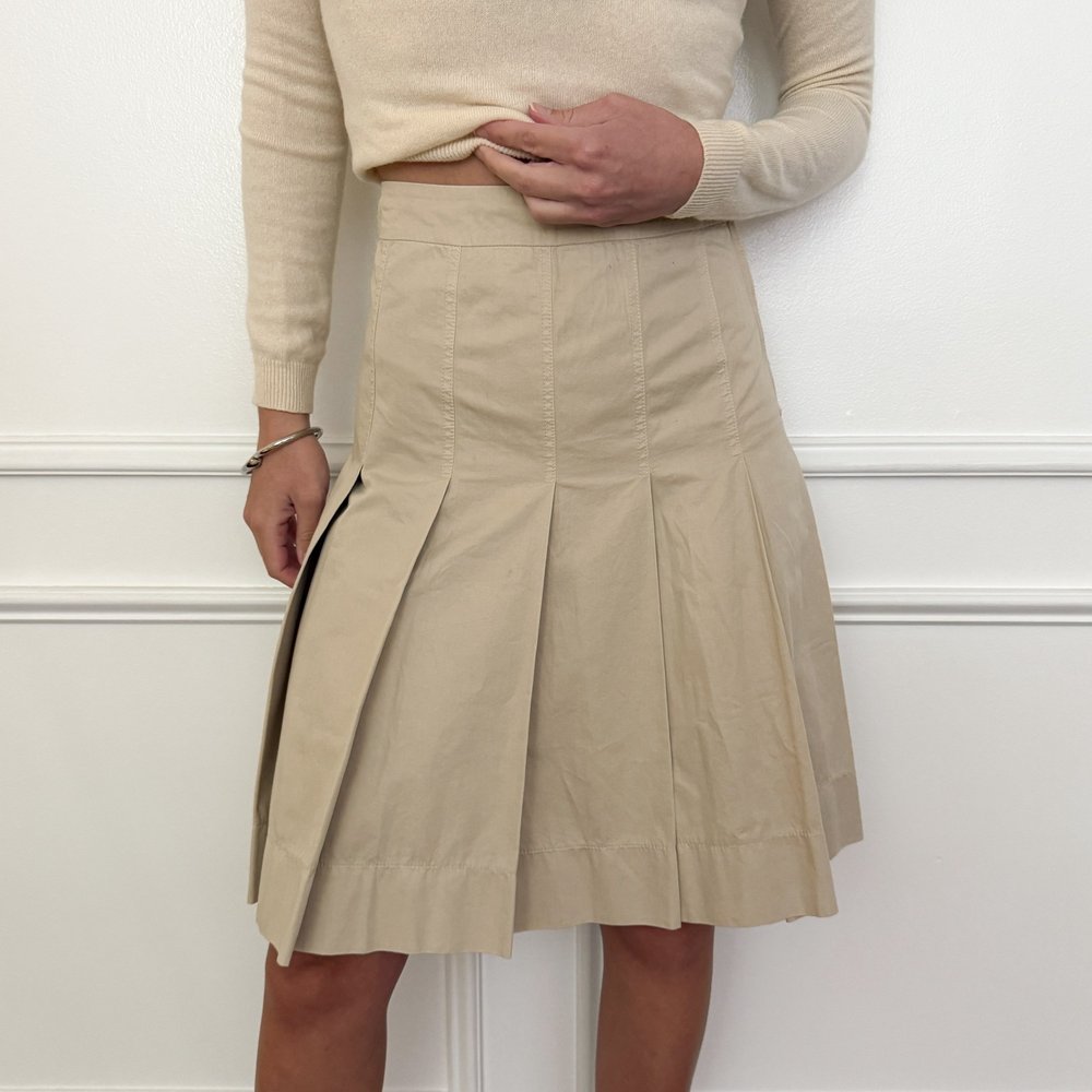 Prada Vintage Pleated Khaki Skirt (Small) — sororité.