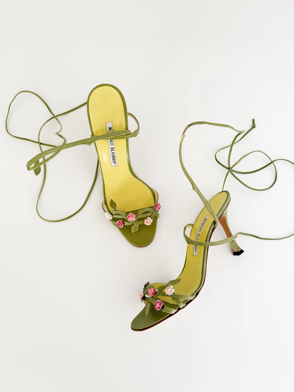 Manolo Blahnik Green Rose Vine Reworked Sandal Heels (US 7