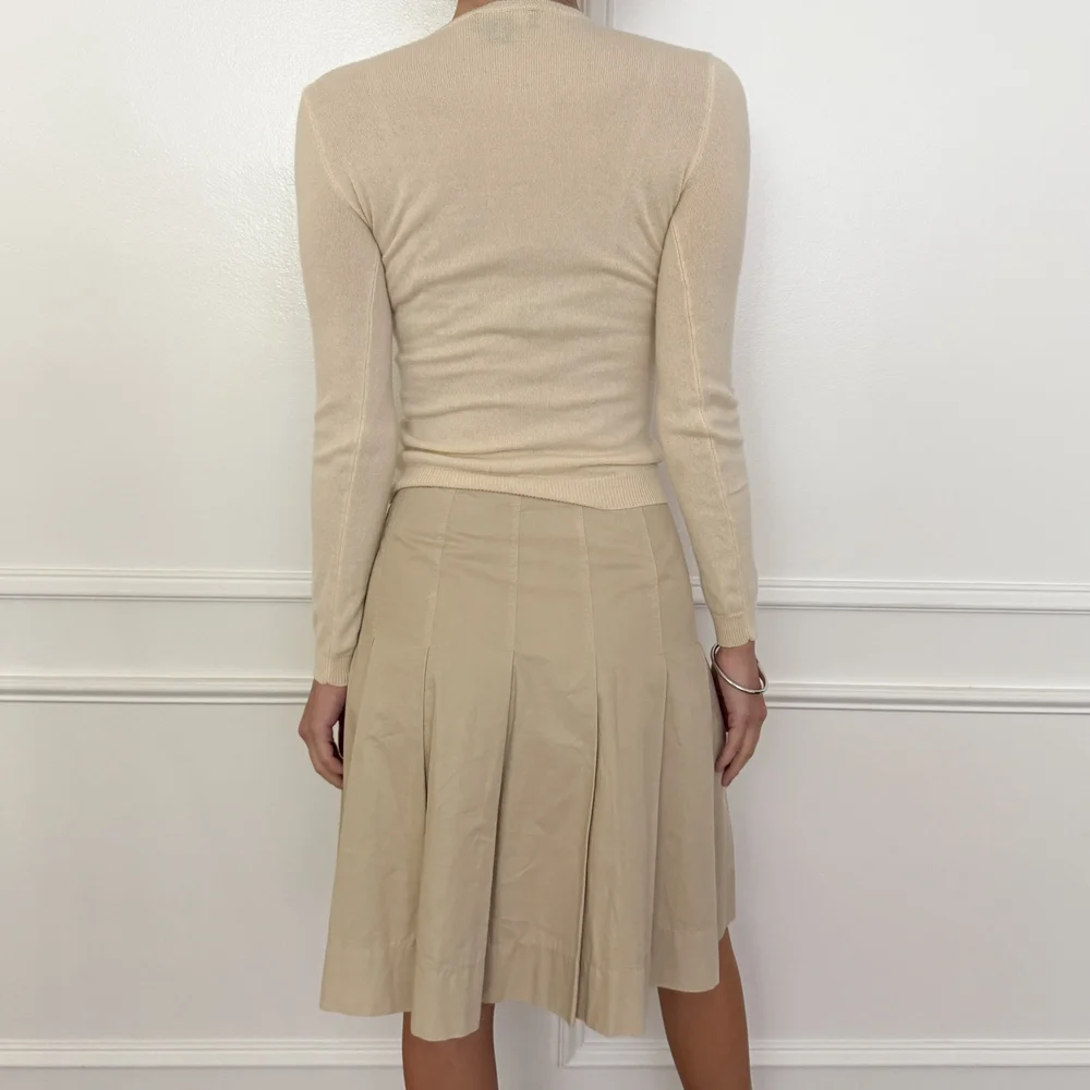 Prada Vintage Pleated Khaki Skirt (Small) — sororité.