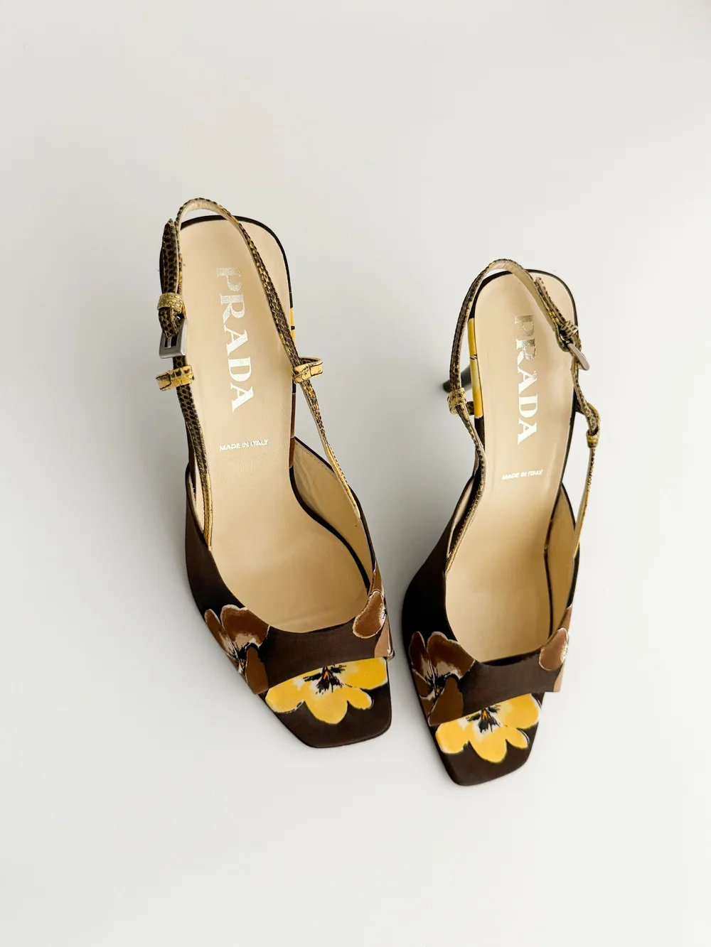 Prada F/W 2000 Runway Print Vintage Floral Slingback Sandal Heels