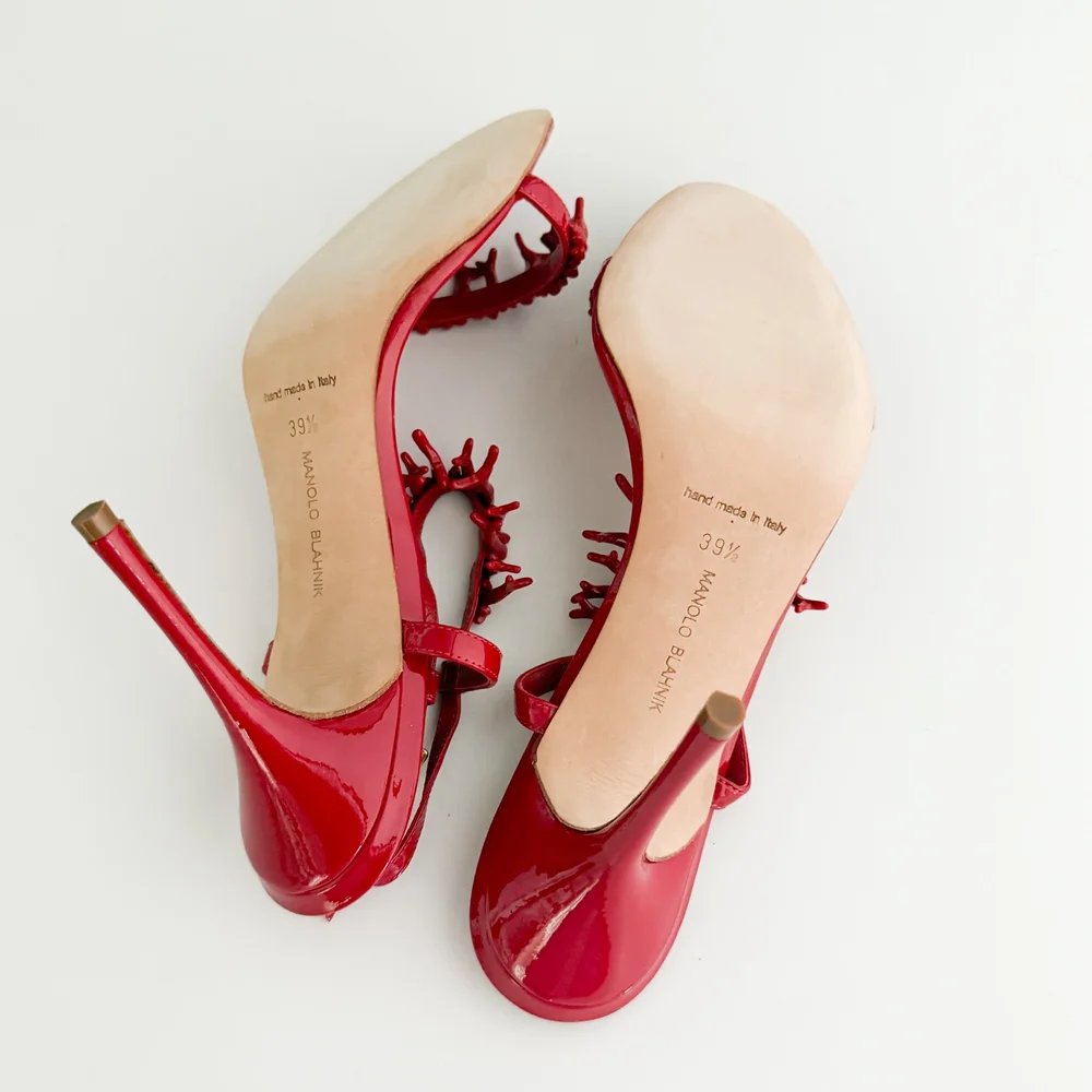 Manolo Blahnik Red Coral Sandal Heels (US 9.5 / IT 39.5