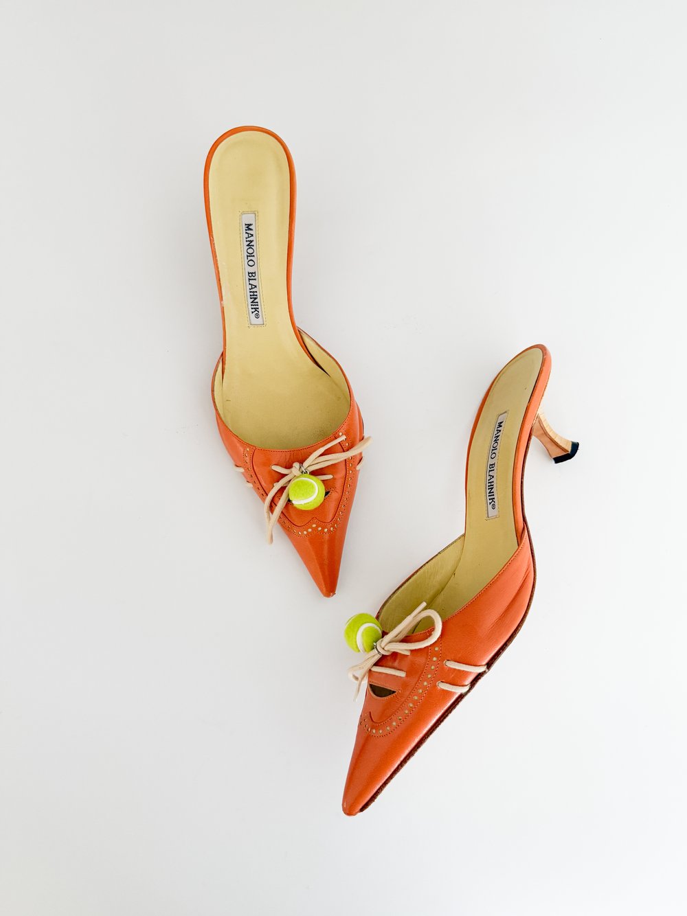 Manolo Blahnik Tennis Ball Reworked Orange Leather Mule Manolo Blahnik Tennis Ball Reworked Orange Leather Mule