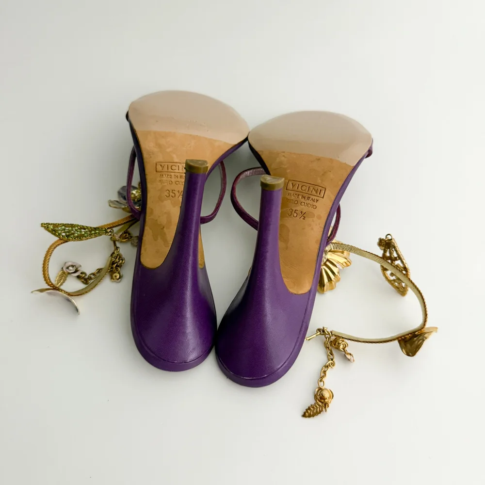 Giuseppe Zanotti Italian Vintage Floral Purple Sandal Heels (IT