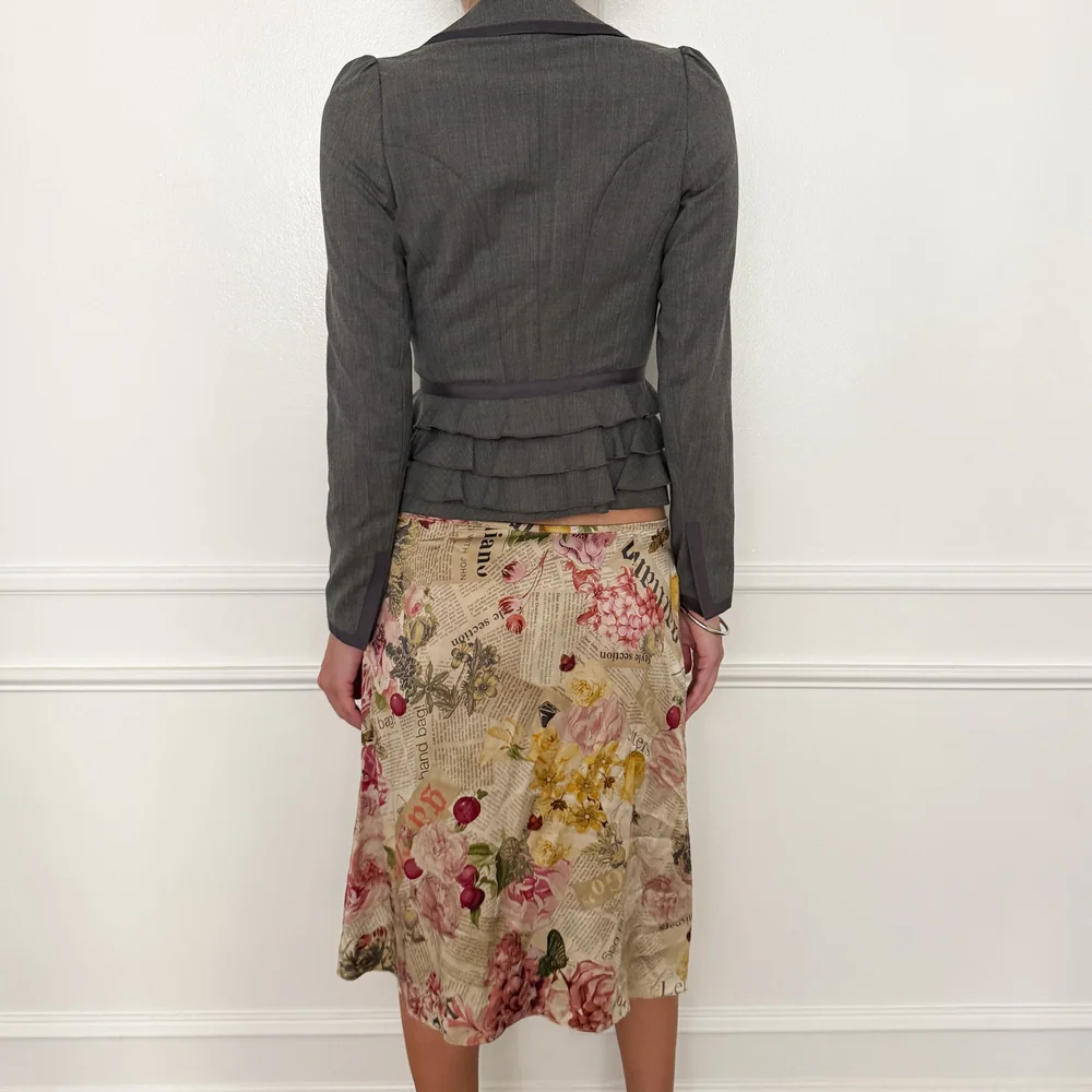 John Galliano Iconic Galliano Gazette Floral 100% Silk Skirt