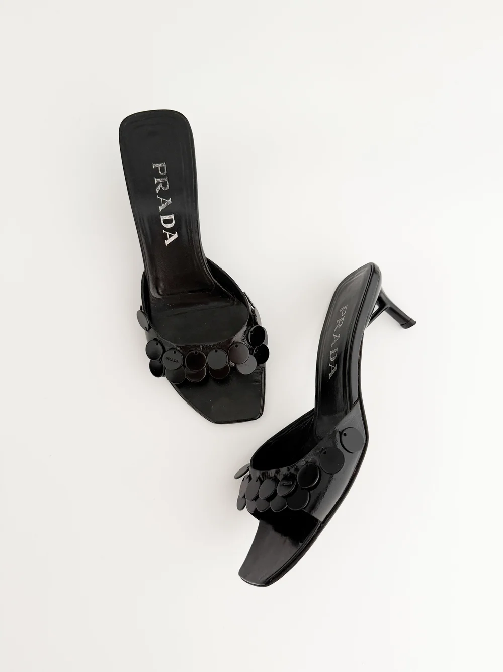 VINTAGE●PRADA●リボン サンダル プラダ ホワイト ミュール ローヒール リボンサンダル 22.5