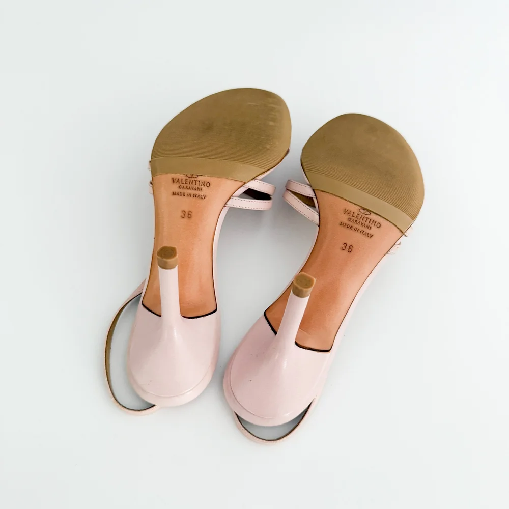 Valentino Garavani Pearlescent Flower Leather Sandal Heels