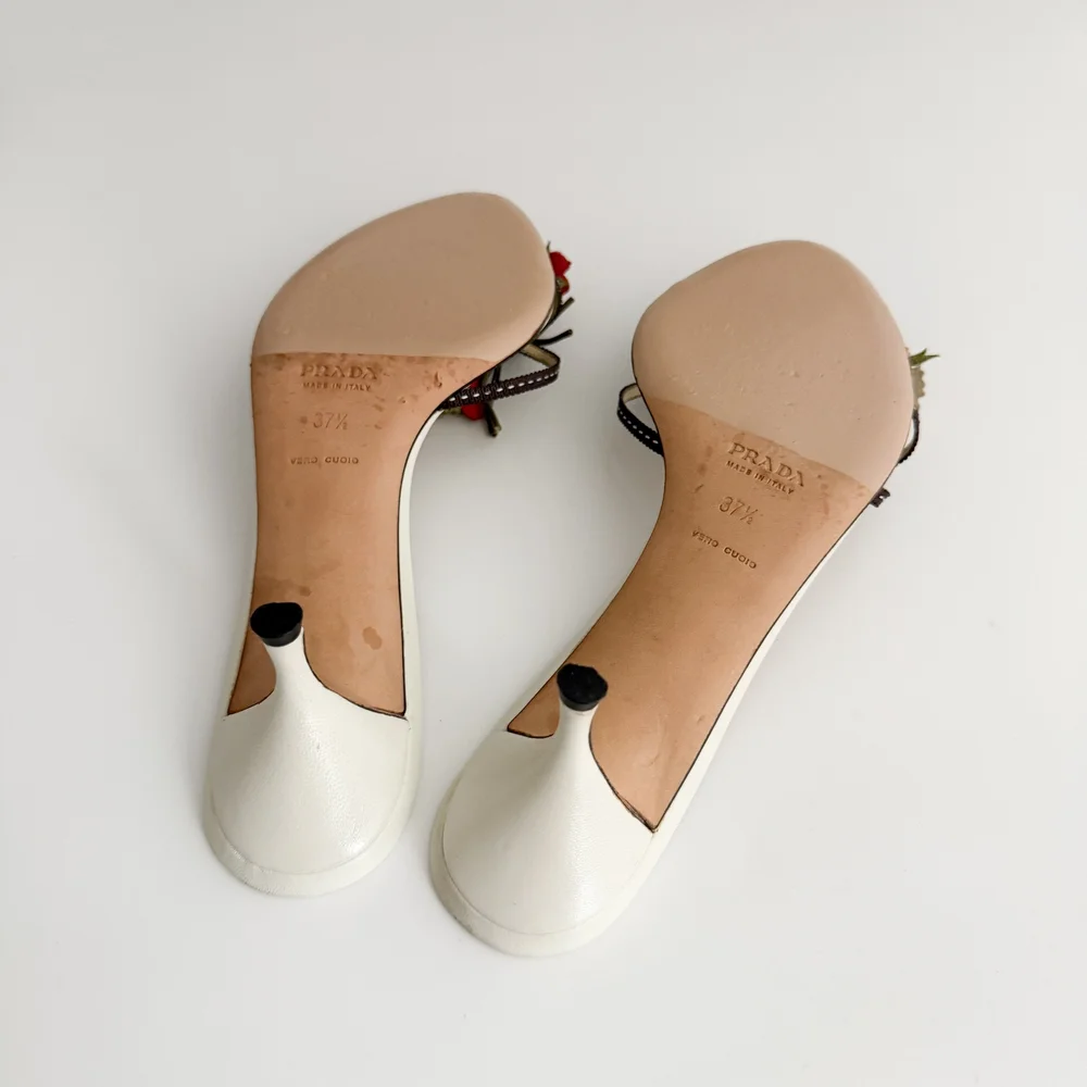 Prada Vintage White Bouquet Sandal Heels (US 7.5 / IT 37.5