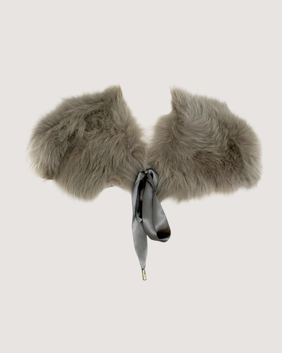 Blumarine Silver Fur Ribbon Tied Capelet (XS-M)