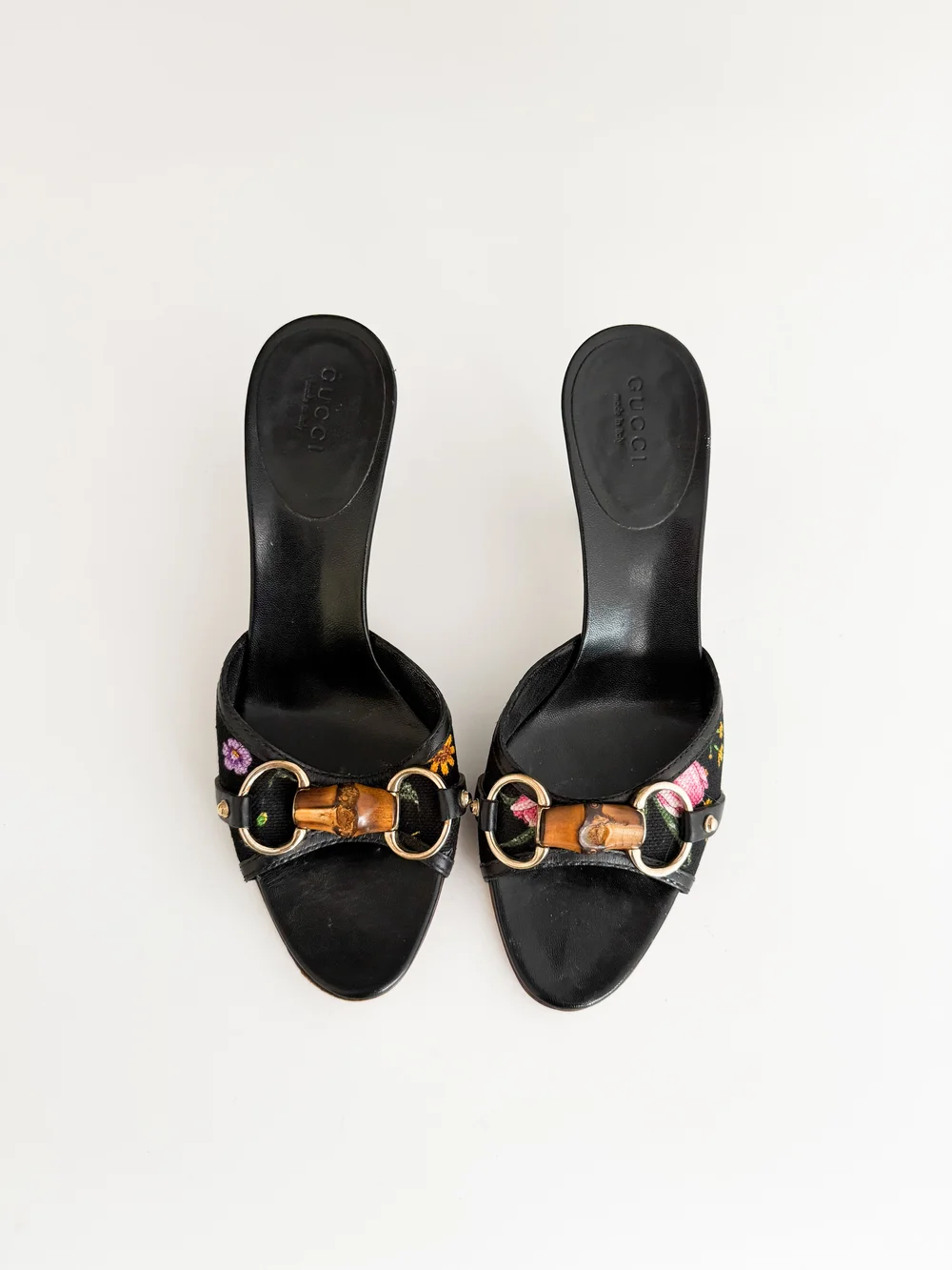 Gucci Flora Horsebit Bamboo Sandal Heels (US 6 B) — sororité.