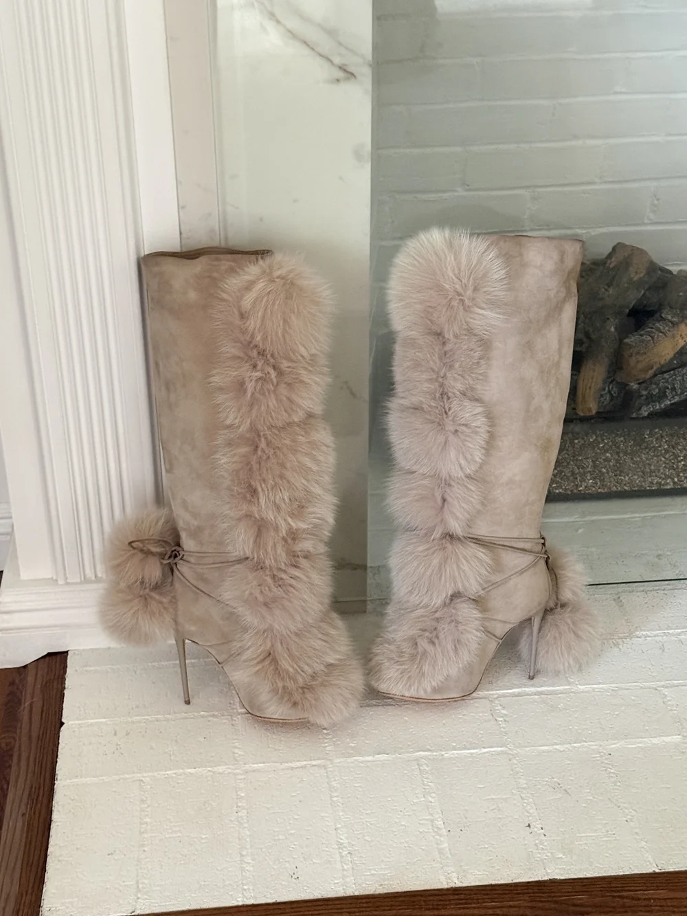Jimmy Choo Suede Fox Fur Knee High Boot Heels (US 7 / IT 37