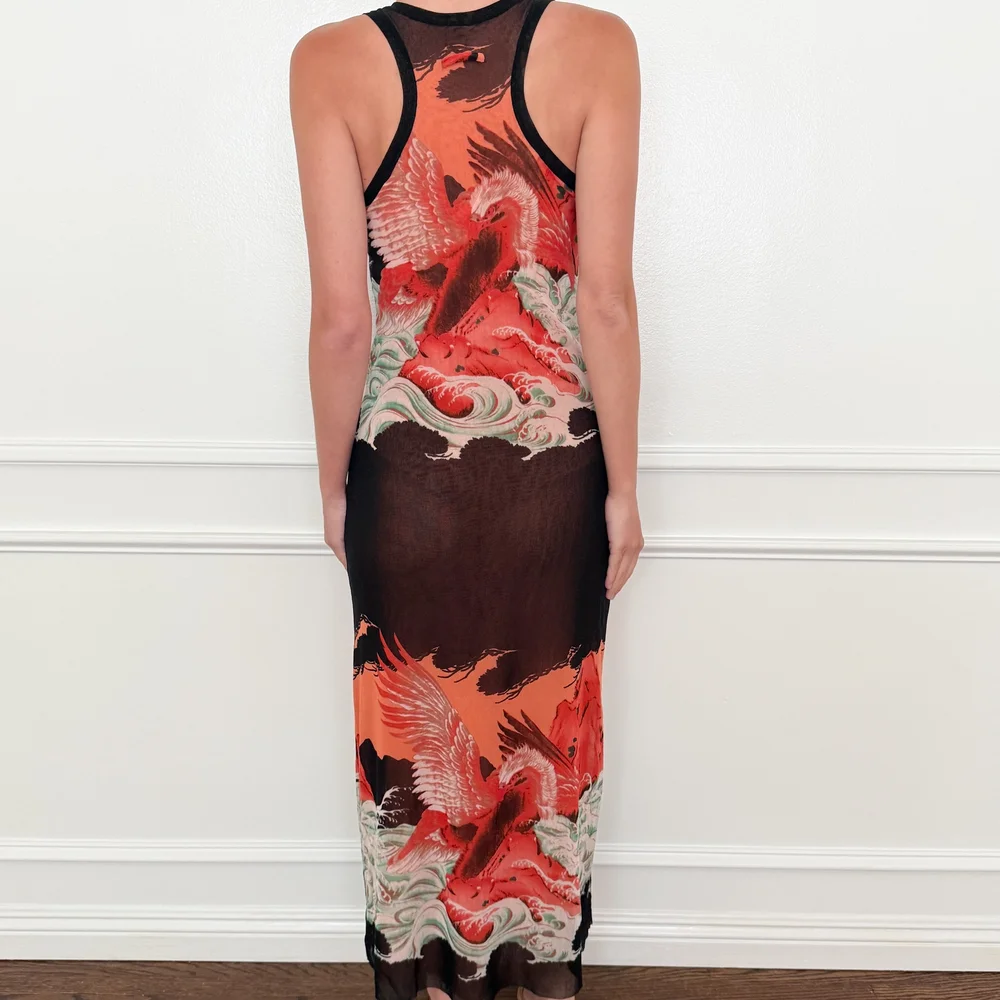 Jean Paul Gaultier Vintage Japanese Graphic Print Mesh Maxi