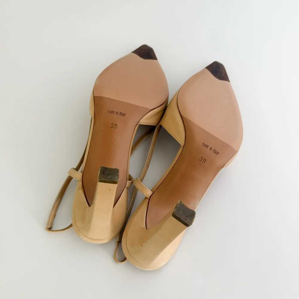 CHANEL ベージュ ハイヒール 37 CHANEL SLINGBACK BEIGE LEATHER CAP TOE HEELS SIZE 37 – LE PRELOV