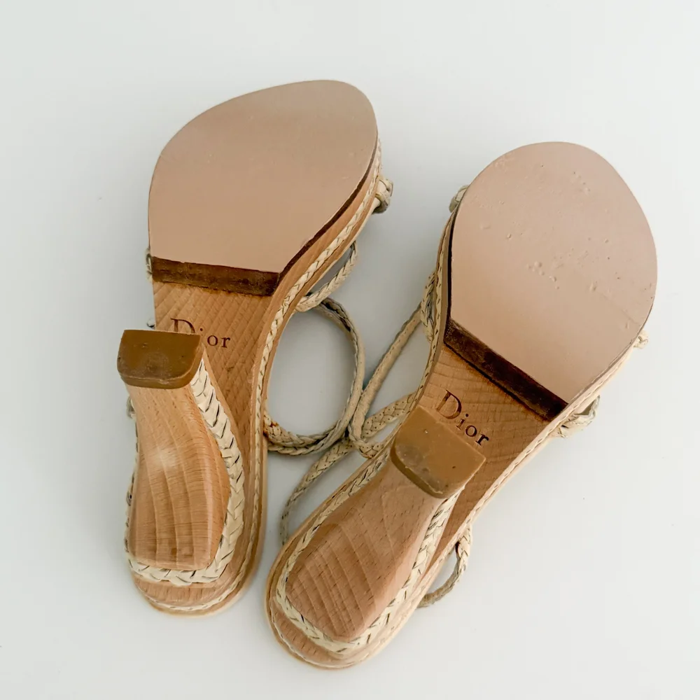 Christian Dior Vintage Wooden Woven Sandal Heels (US 7 / IT 37