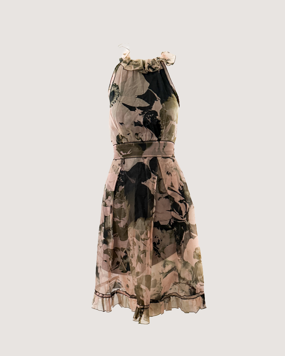 Dolce & Gabbana D&G 100% Silk Watercolor Floral Ruffled High-Neck Mini Dress  - As Seen on Gossip Girl (XS)  sororit.