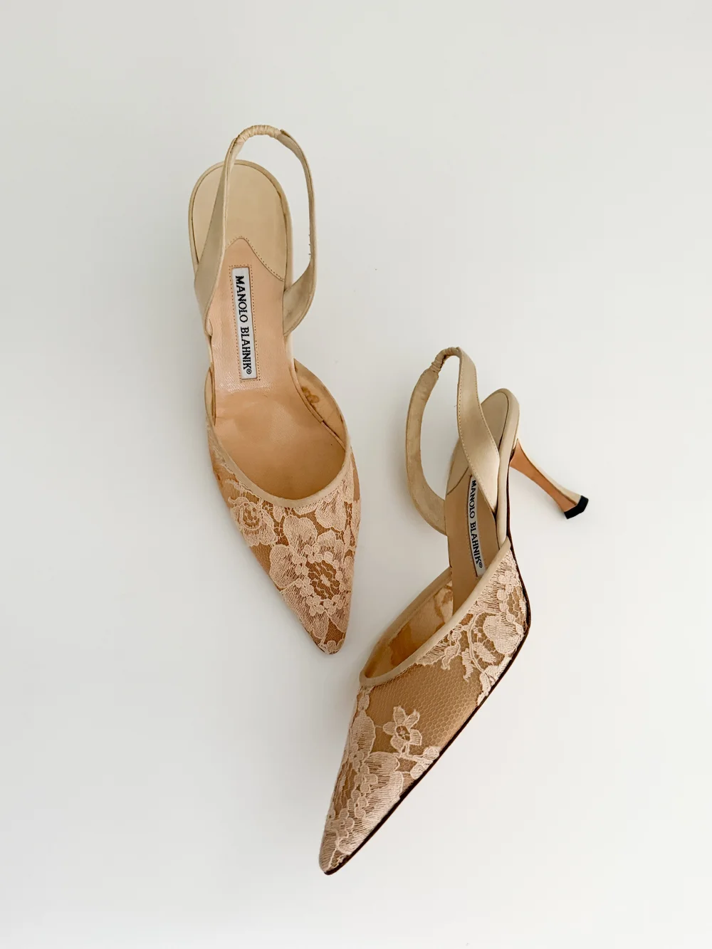 Manolo Blahnik Vintage Cream Lace Slingback Mule Heels (US 9 / IT