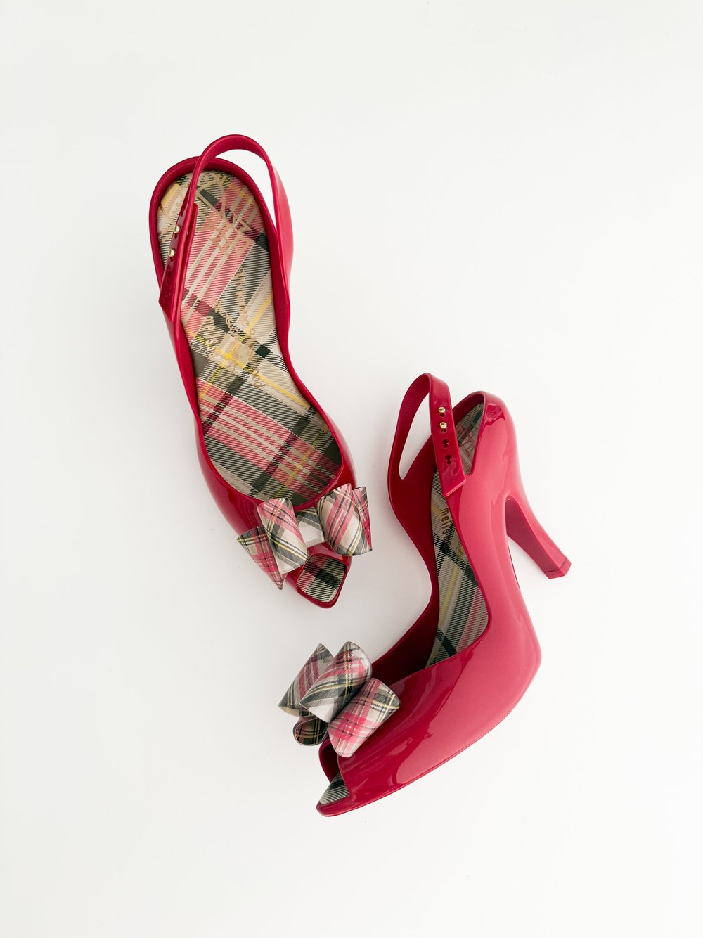 Vivienne Westwood Anglomania x Melissa Plaid Bow Jelly Heels (US 9