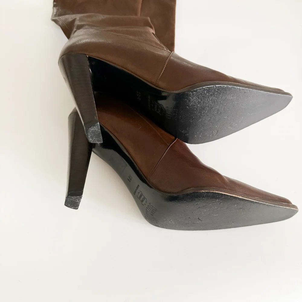Plein Sud Brown Italian Leather Boot Heels (US 7.5 / IT 38.5)  sororit.