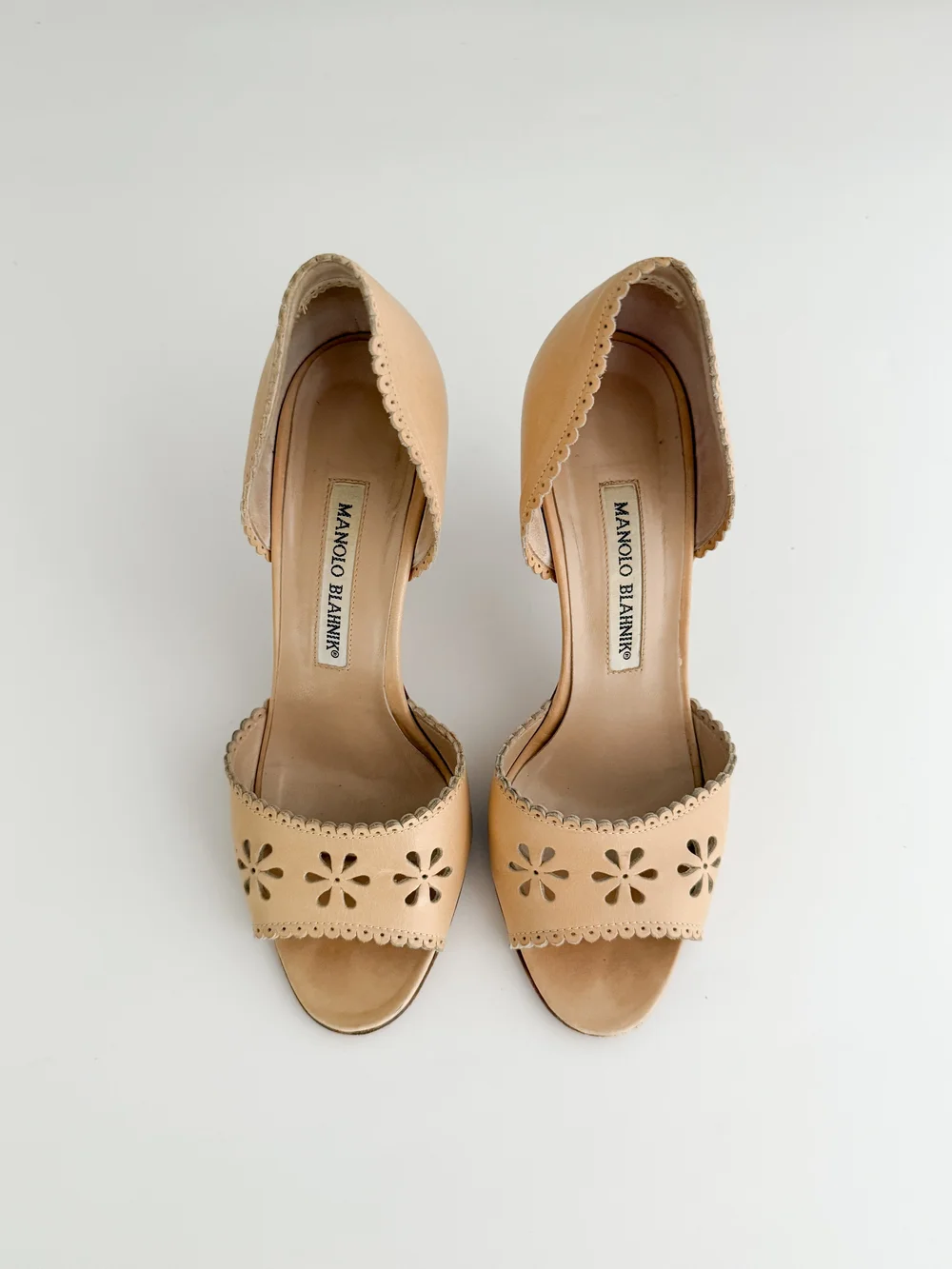 Manolo Blahnik Iconic Tan Leather Eyelet D'Orsay Heels (IT
