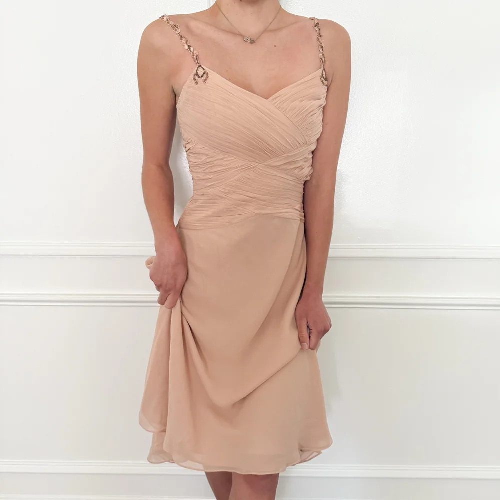anne klein silk dress 100% Silk Anne Klein Vintage Designer Pale Pink Beaded Strap Dress (Small)  — sororité