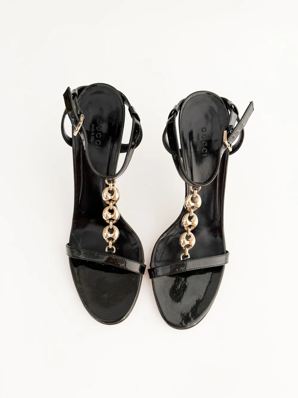 Gucci Black Chain Link Sandal Heels (US 9 / 8.5 B) — sororité.
