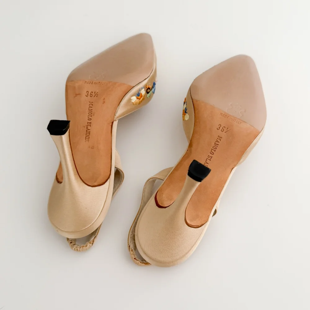 Manolo Blahnik Floral Embroidered Slingback Mule Heels (IT