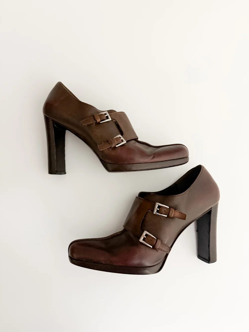 Prada Vintage Brown Leather Buckled Boot Heels (US 9 / IT 38