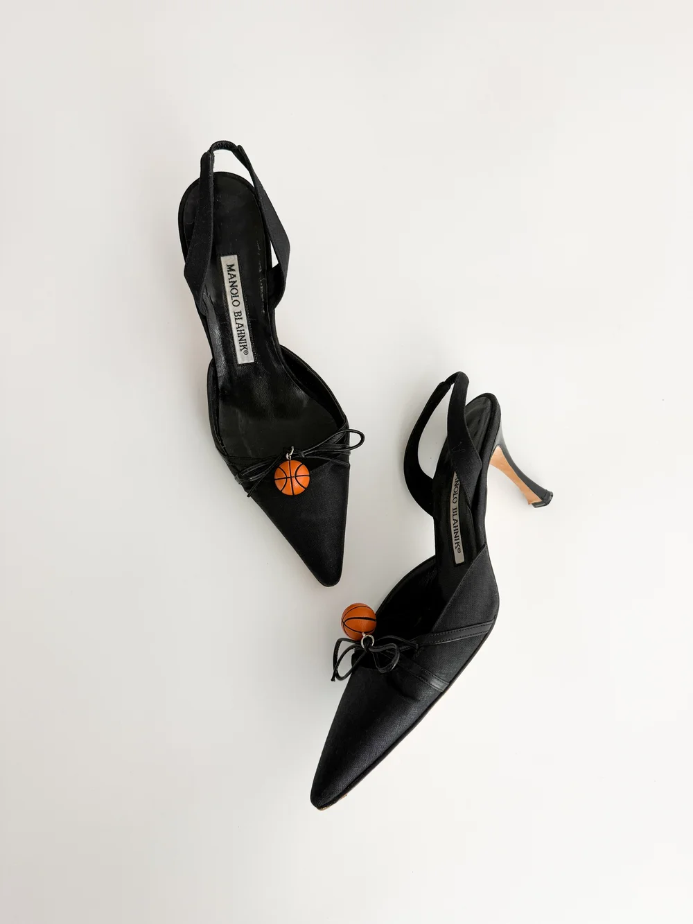 Manolo Blahnik Basketball Reworked Black Bow Slingback Mule Heels