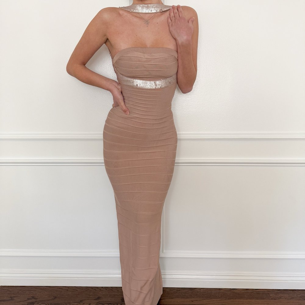 Herv Lger Iconic Mauve Sequin Embellished Bandage Gown (XS)  sororit.