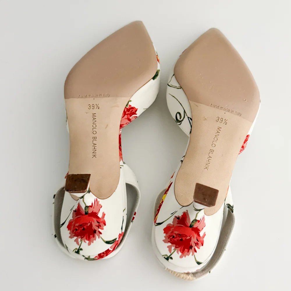 Manolo Blahnik 花柄ミュール 38 春待ち名品】“マノロブラニク”の花柄ミュールで足元からオシャレ