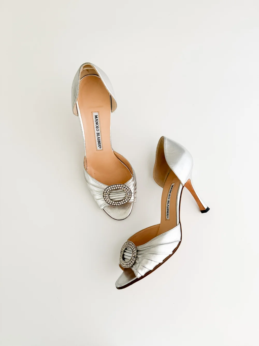 Manolo Blahnik Iconic Silver D'Orsay Rhinestone Heels - As Seen On