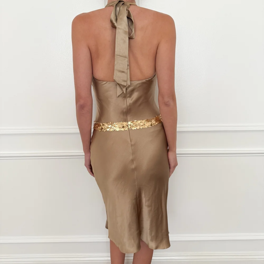 Vera Wang 2000's Golden Sequin Belted Drop Waist Dress - As Seen on Gossip  Girl (S-M)  sororit.