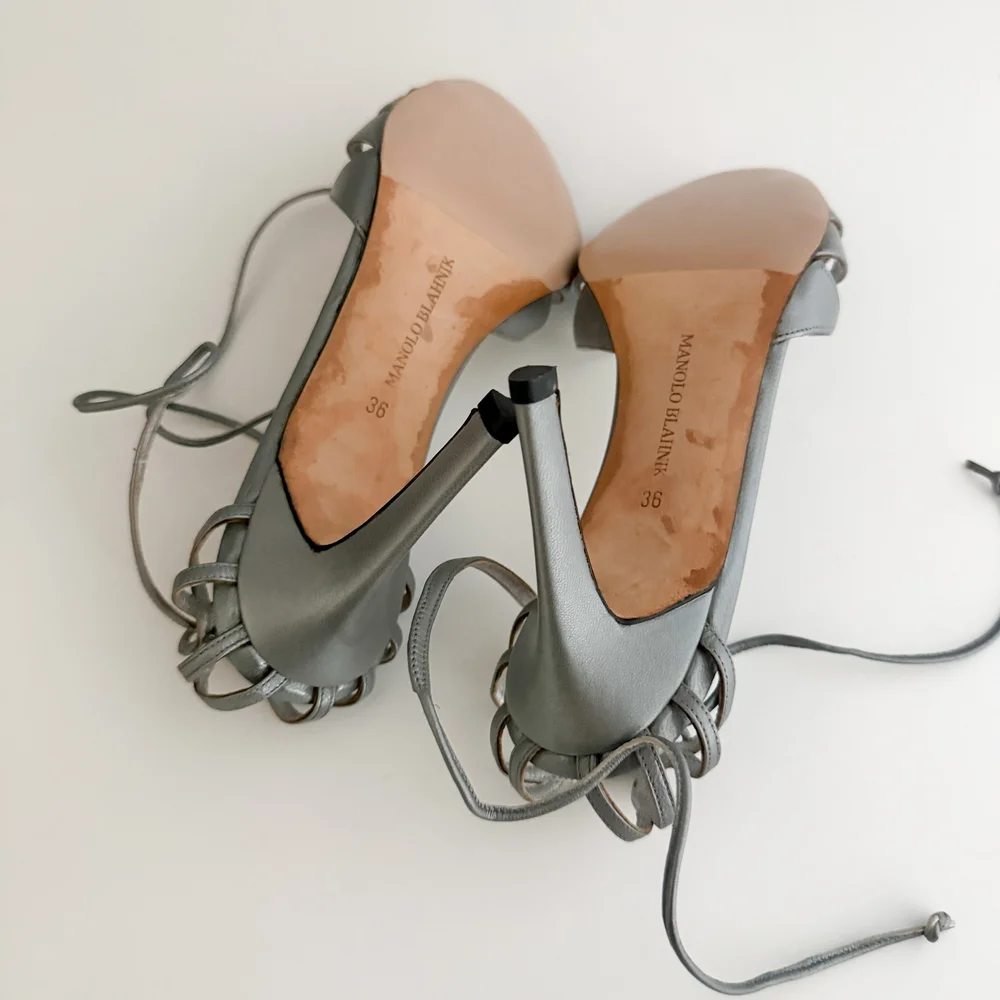 Manolo Blahnik Soccer Ball Reworked Metallic Sandal Heels (IT 36