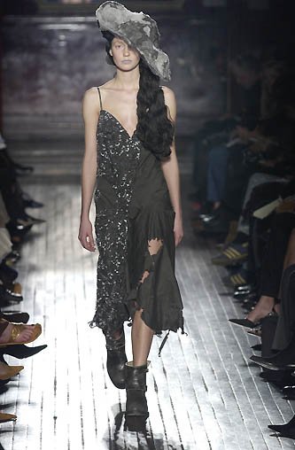 Junya Watanabe Comme des Garçons F/W 2002 Distressed Beaded Runway Dress  (Medium) —