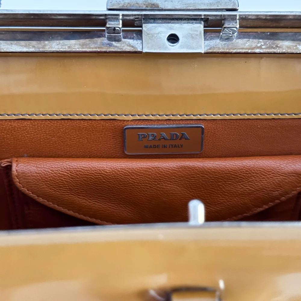 Prada F/W 2005 Camel Brown Patent Leather Logo Purse - Style As