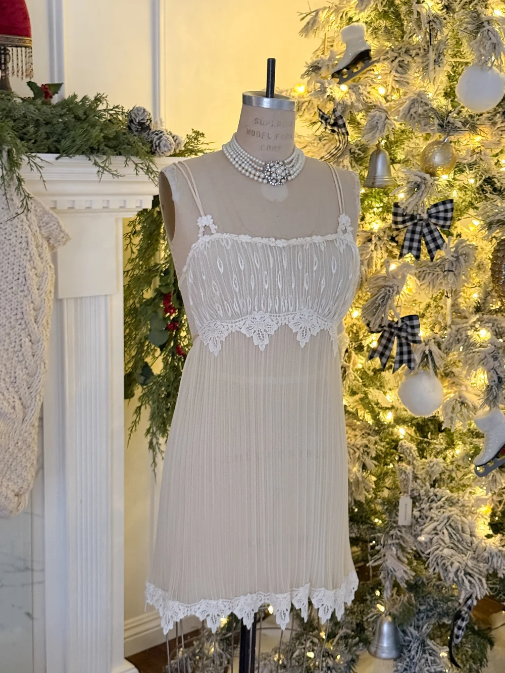 white christmas dresses Vintage Babydoll Mini Dress Cream / Large main image 1
