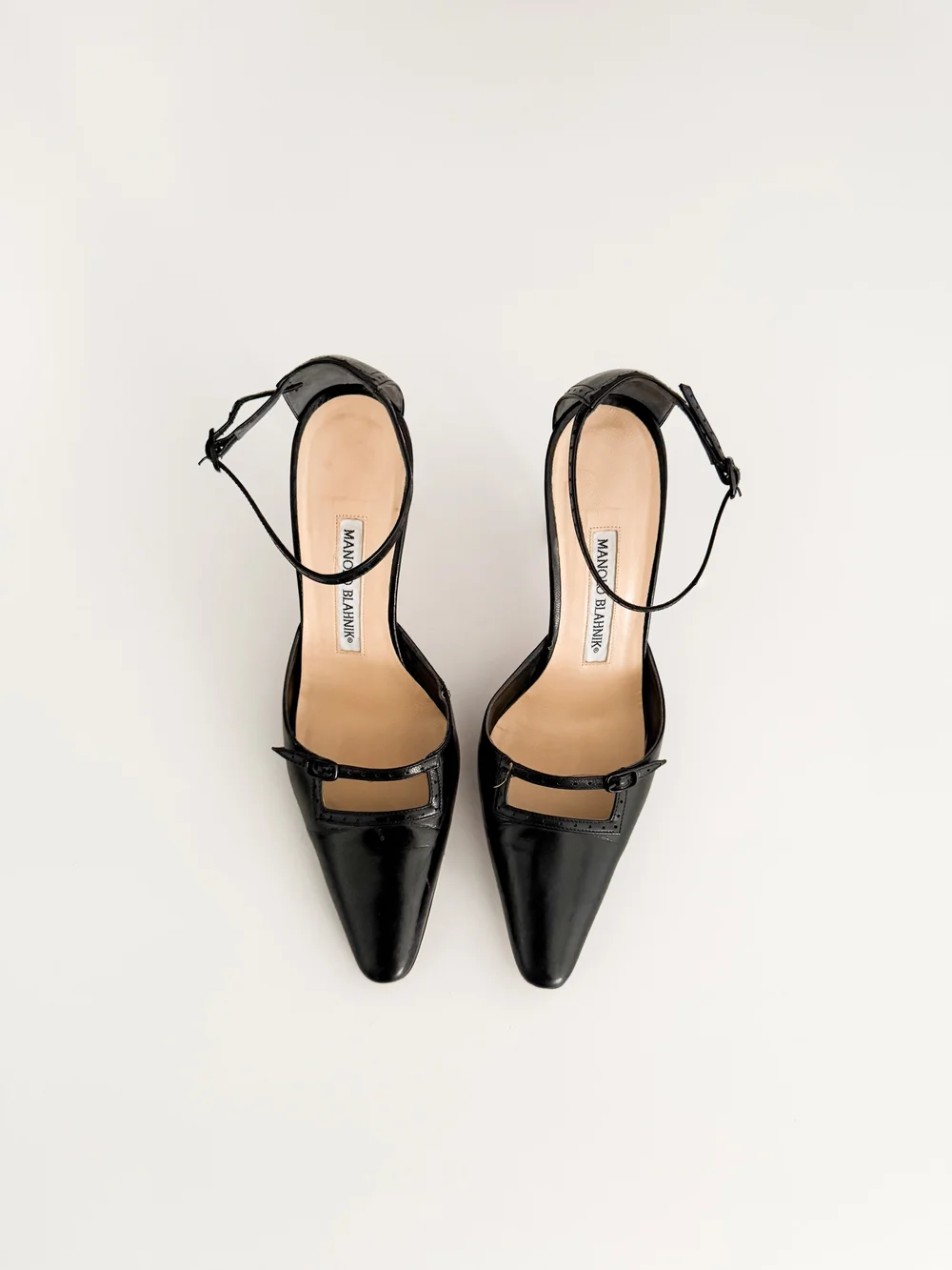 Manolo Blahnik Black Leather Ankle Strap Heels (IT —