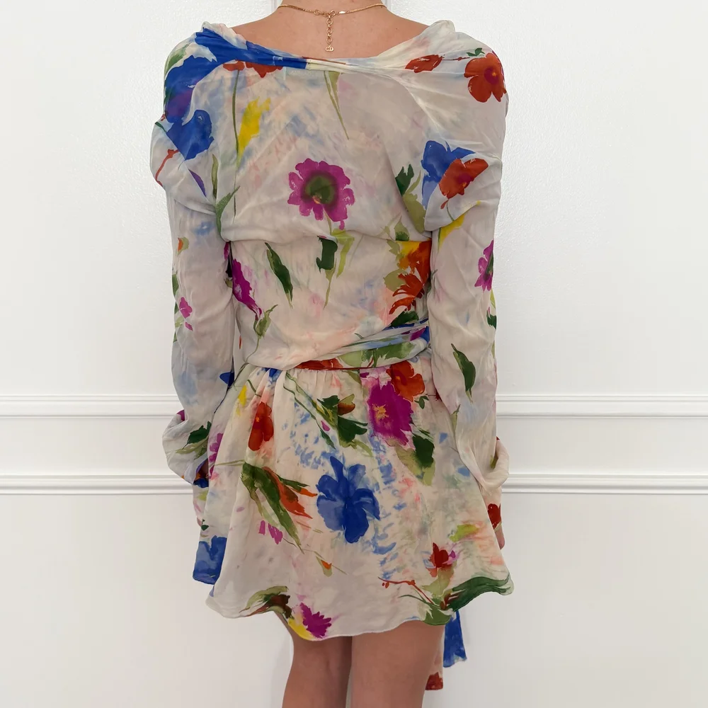 Dolce & Gabbana 2002 Vintage Watercolor Floral Sheer Tied