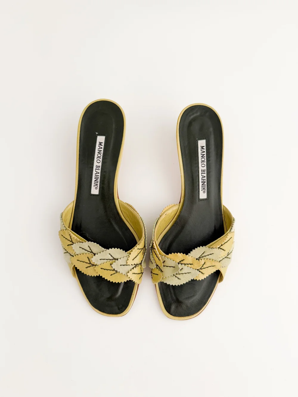 Manolo Blahnik Green Leaf Sandal Heels (IT 36.5) — sororité.