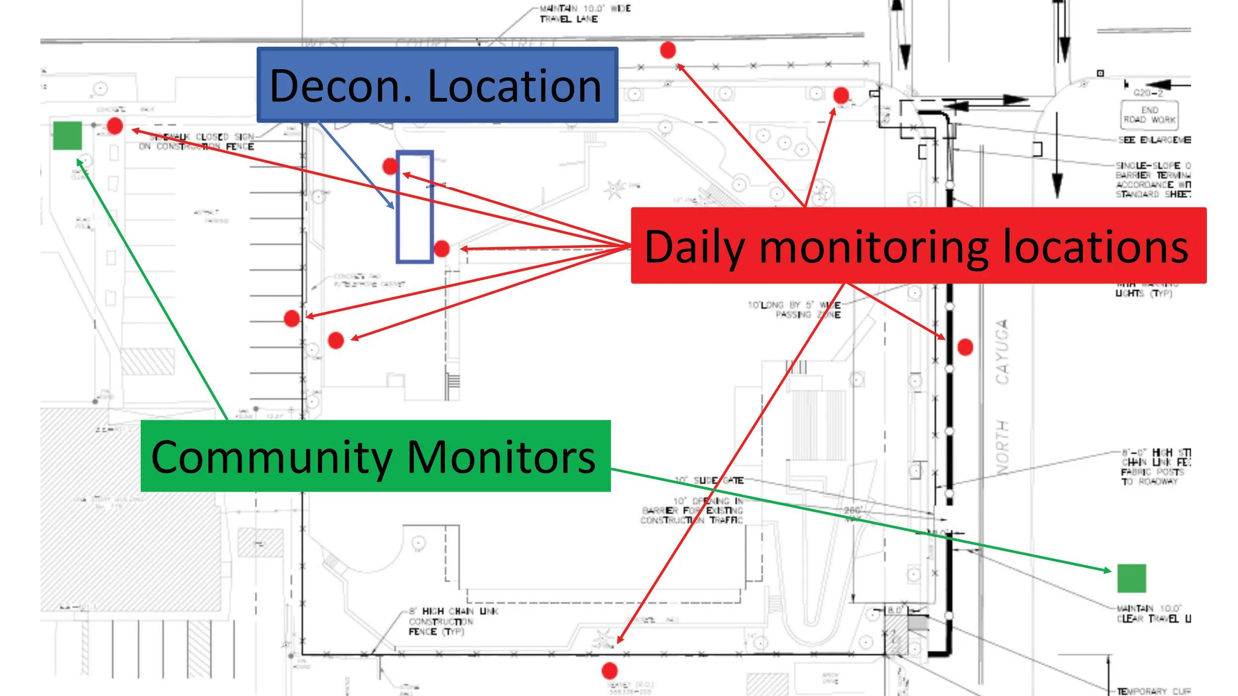 These locations could change during progress based on the wind patterns and site logistics.
