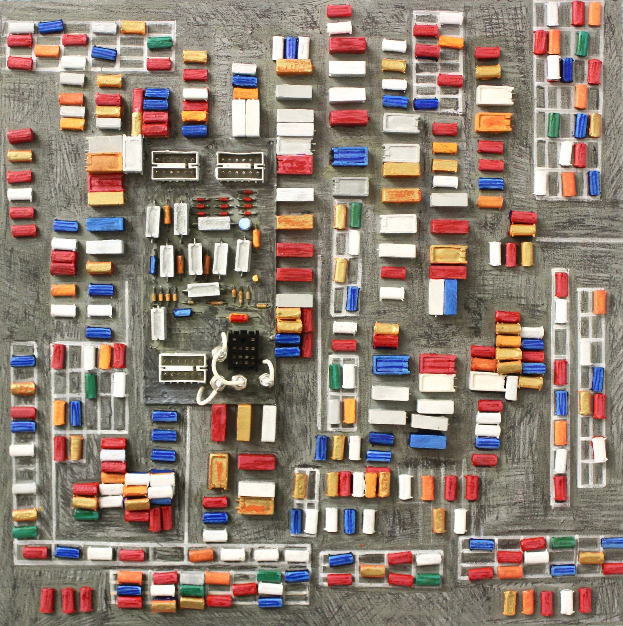 Organized Chaos-7, mixed media, 18.75 x 18.75 inches each, 2017