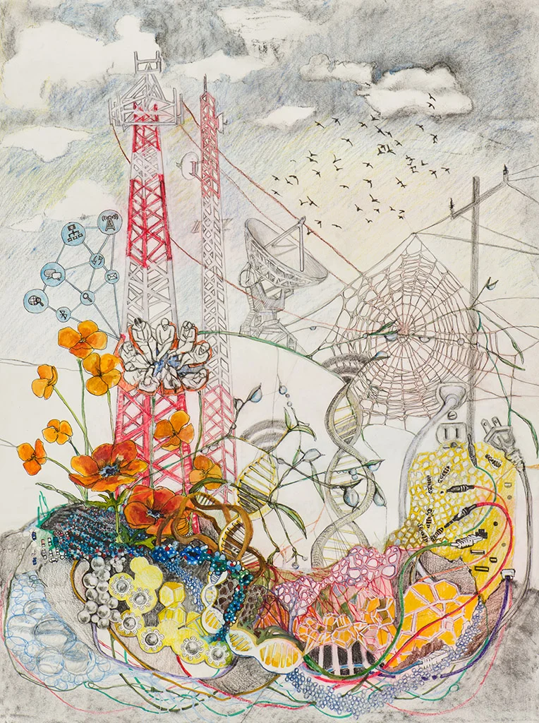 Intertwined-2, graphite, ink, charcoal, watercolor on Stonehenge, 30 x 24 inches, 2015 🔴