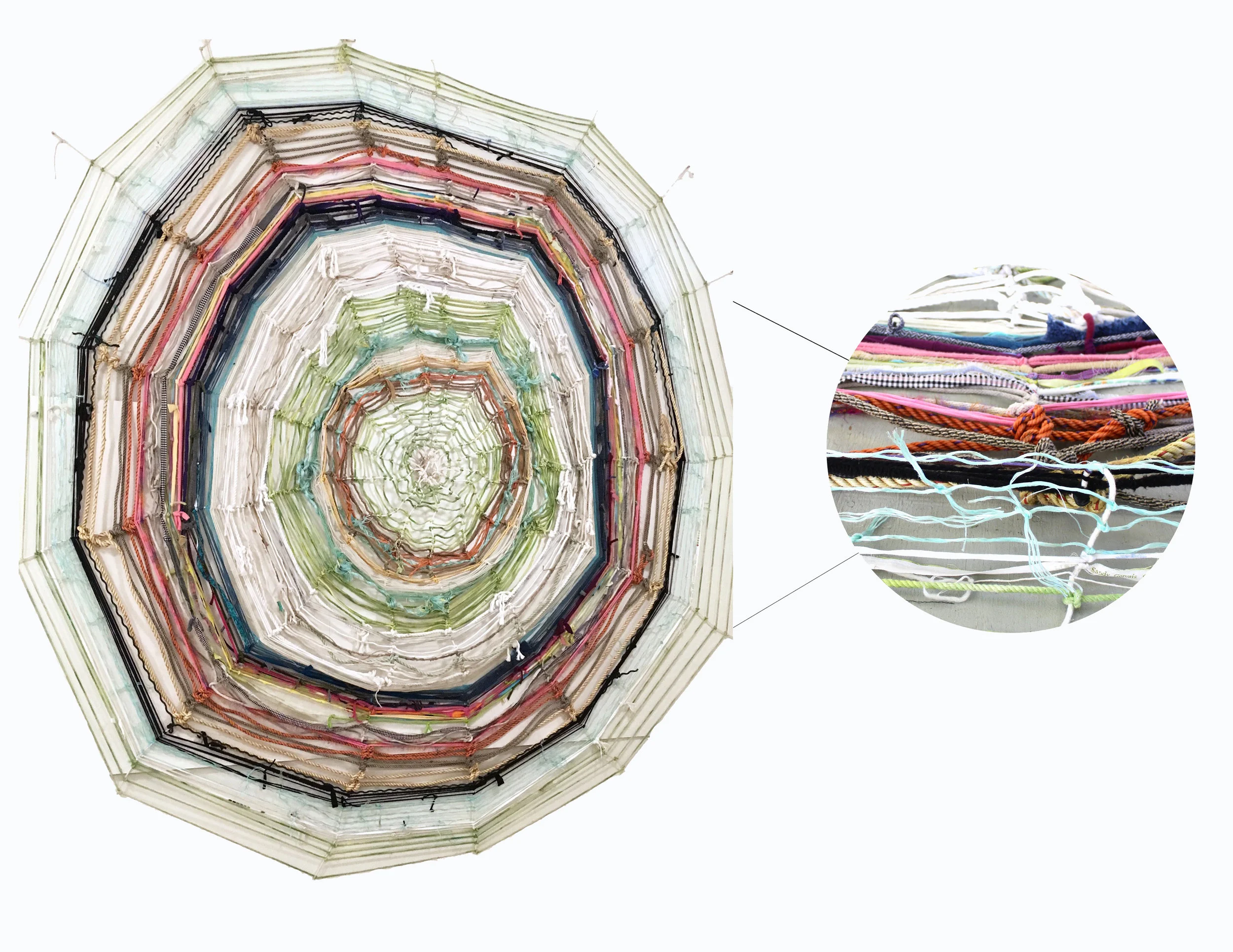 Community Web, rope, fabric, string, and plastic, 120 x 120 inches, 2016