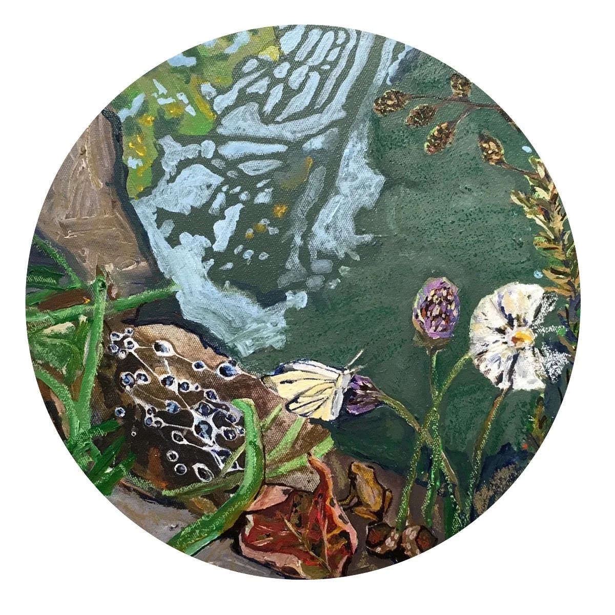 Ecosystems-1, acrylic, oil pastel on canvas, 12 x 12 inches, 2016